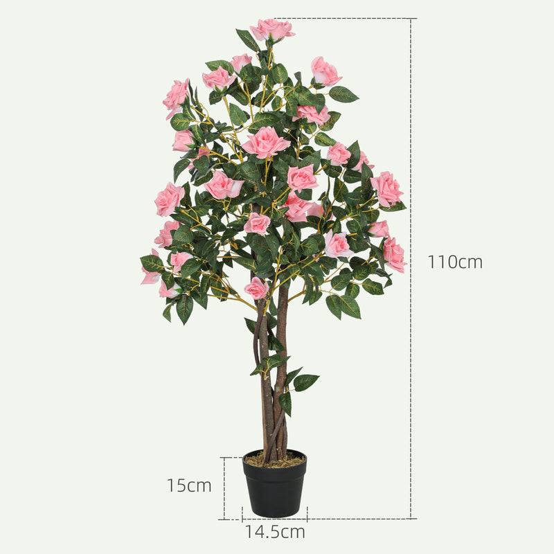 HOMCOM Set of 2 Decorative Artificial Plants Rose Trees in Pot, Pink