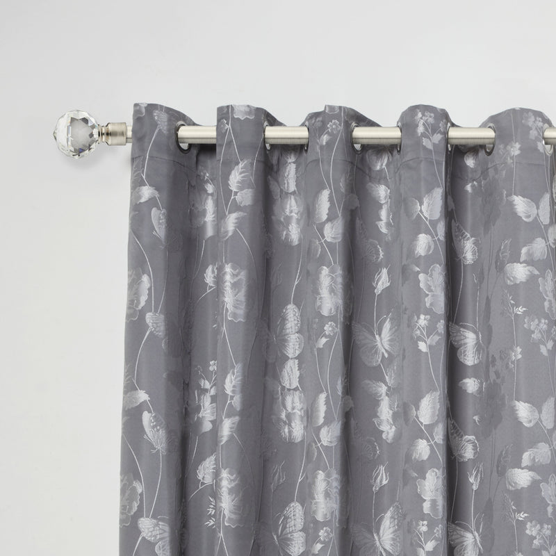 Crystal - Extendable Curtain Pole with Pair of End Finials in Brushed Silver