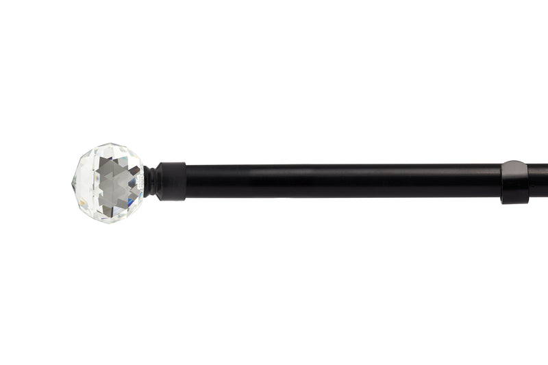 Crystal - Extendable Curtain Pole with Pair of End Finials in Matt Black