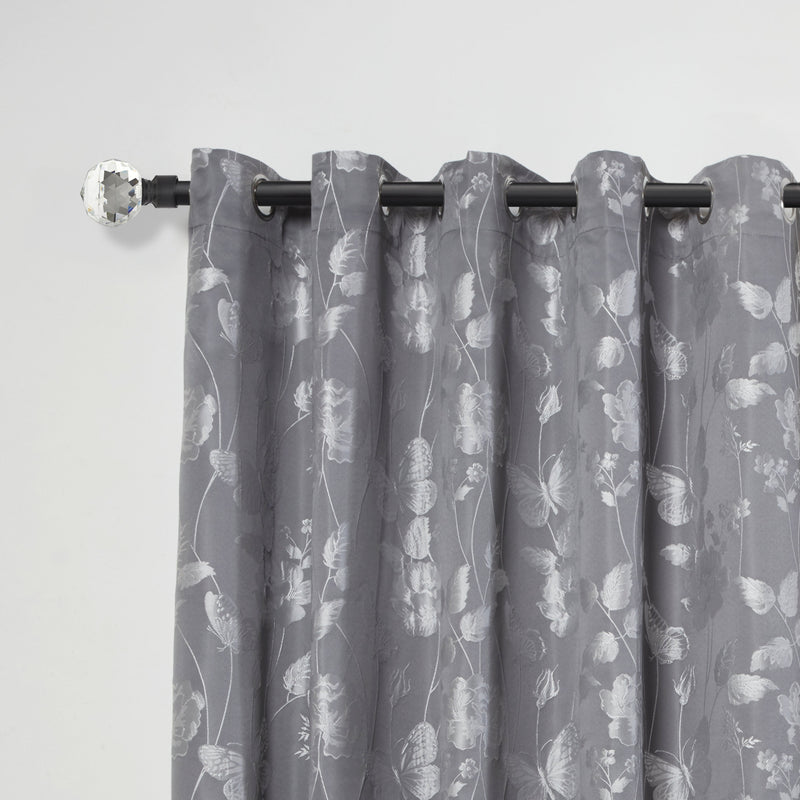 Crystal - Extendable Curtain Pole with Pair of End Finials in Matt Black