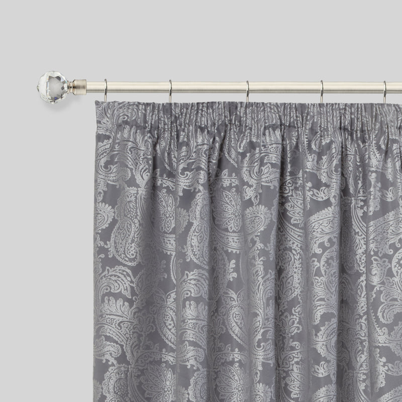 Crystal - Extendable Curtain Pole with Rings and Pair of End Finials in Brushed Silver