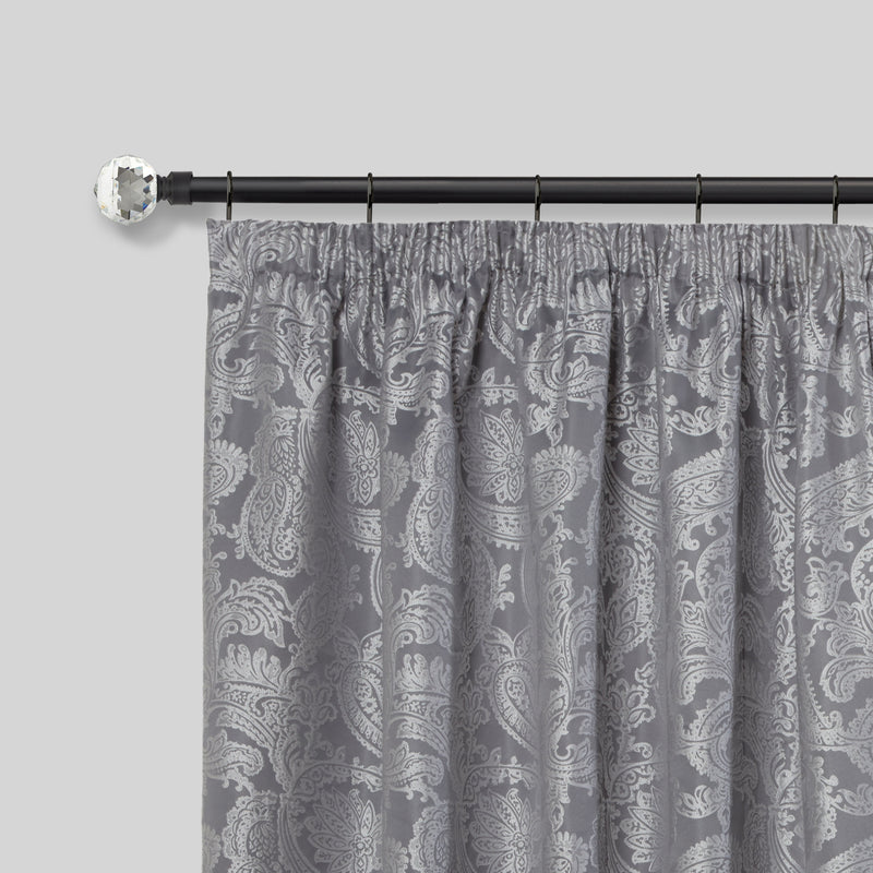 Crystal - Extendable Curtain Pole with Rings and Pair of End Finials in Matt Black