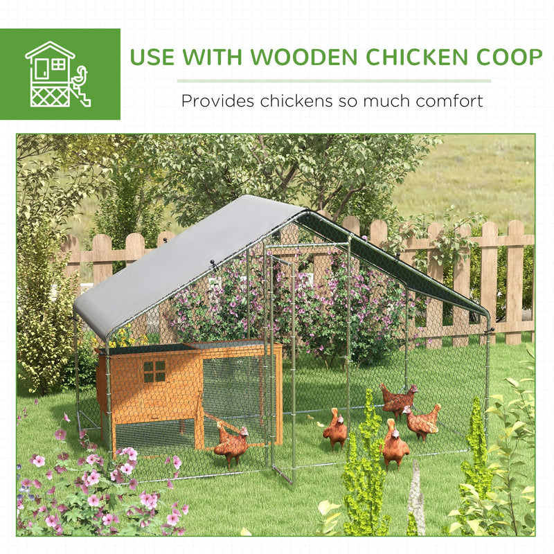 PawHut Walk In Chicken Run Large Galvanised Chicken Coop w/ Cover 3 x 1.7 x 1.9m