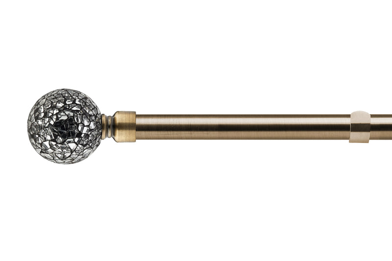 Cut Glass - Extendable Curtain Pole with Pair of End Finials in Antique Brass