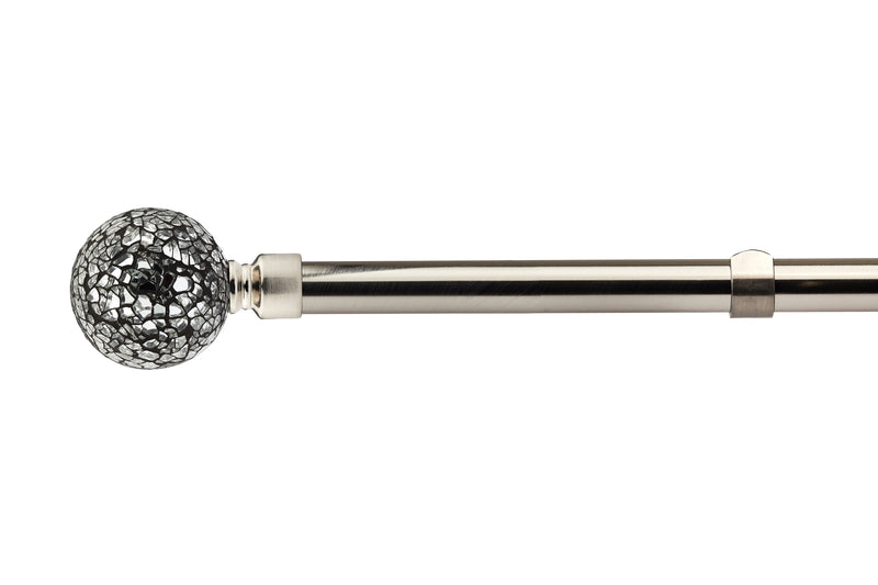 Cut Glass - Extendable Curtain Pole with Pair of End Finials in Brushed Silver