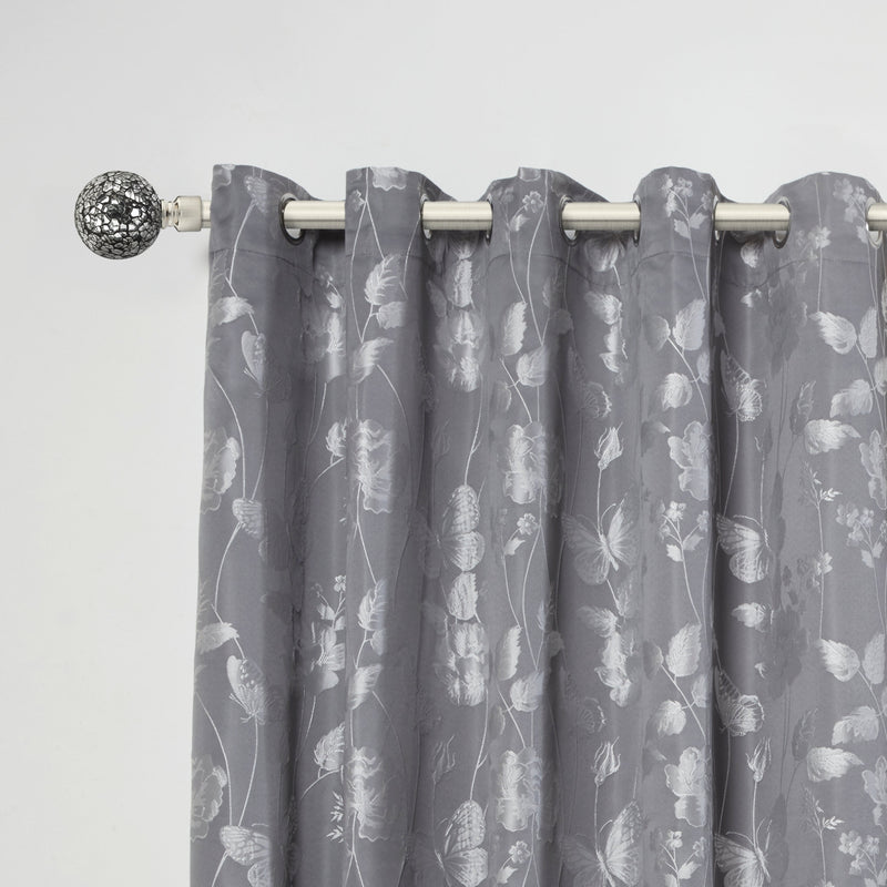 Cut Glass - Extendable Curtain Pole with Pair of End Finials in Brushed Silver