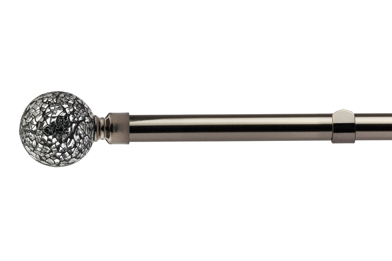 Cut Glass - Extendable Curtain Pole with Pair of End Finials in Black Silk