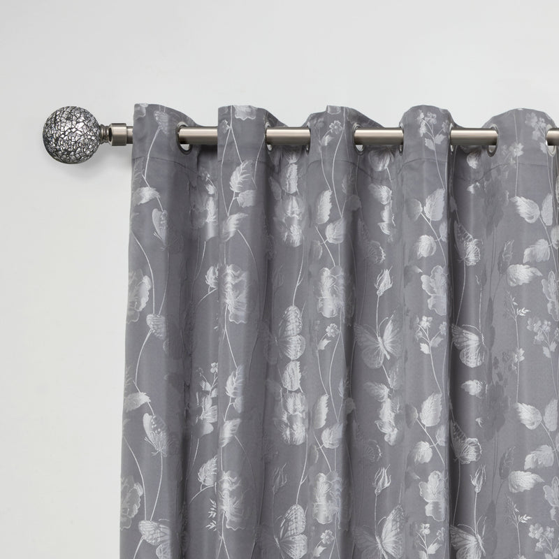 Cut Glass - Extendable Curtain Pole with Pair of End Finials in Black Silk