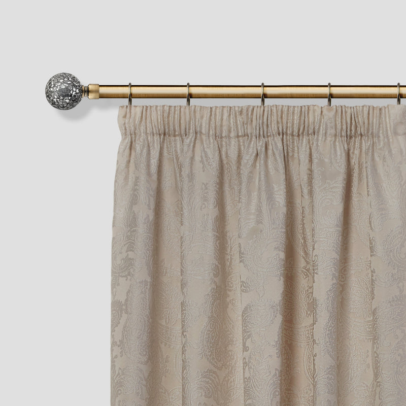 Cut Glass - Extendable Curtain Pole with Rings and Pair of End Finials in Antique Brass