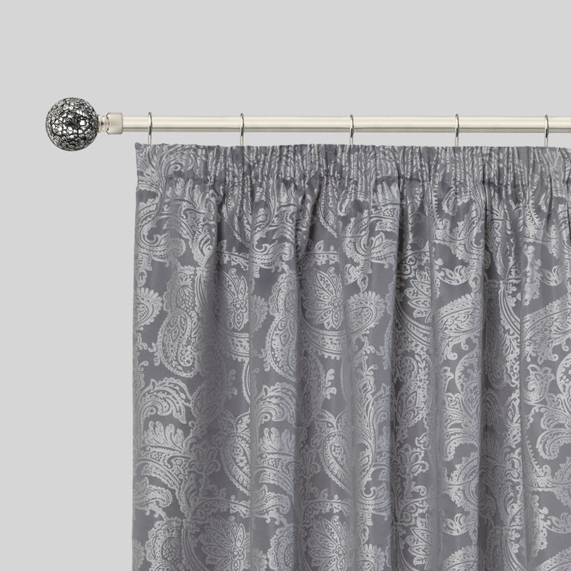 Cut Glass - Extendable Curtain Pole with Rings and Pair of End Finials in Brushed Silver