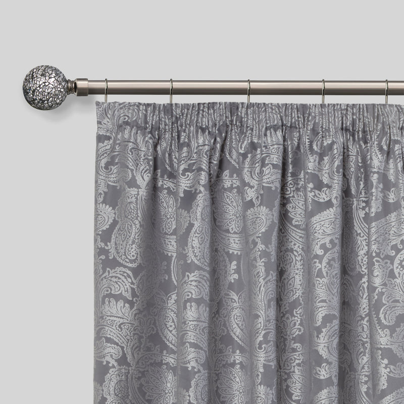 Cut Glass - Extendable Curtain Pole with Rings and Pair of End Finials in Black Silk