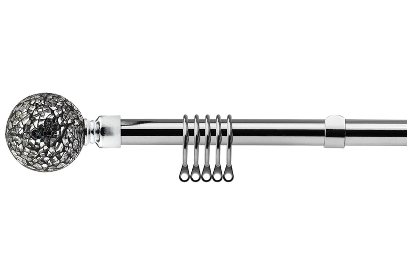 Cut Glass - Extendable Curtain Pole with Rings and Pair of End Finials in Chrome