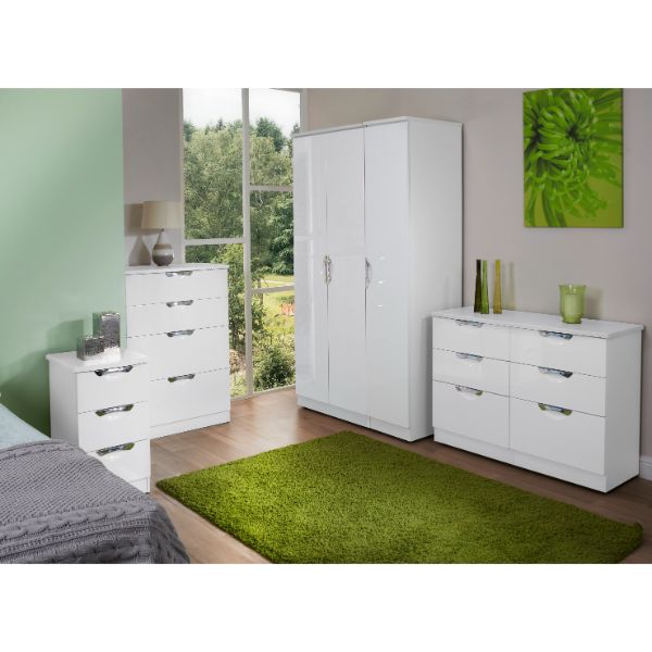 Cairo Ready Assembled Wardrobe with Triple Mirror  - White Gloss & White