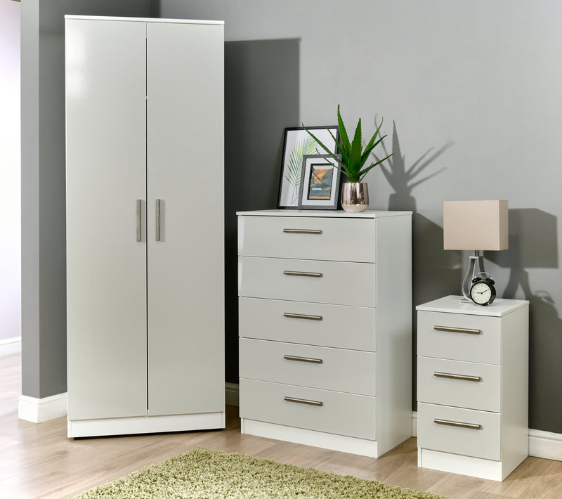 Copenhagen Ready Assembled Wardrobe with 2 Doors  - Grey Gloss & White