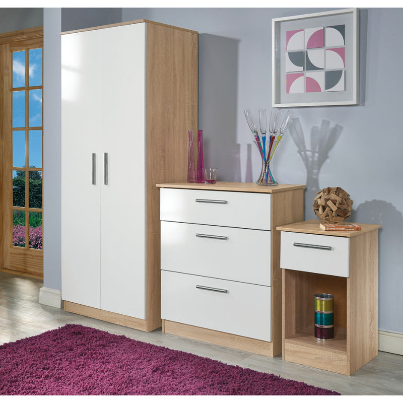 Copenhagen Ready Assembled Wardrobe with 2 Doors  - White Gloss & Bardolino Oak