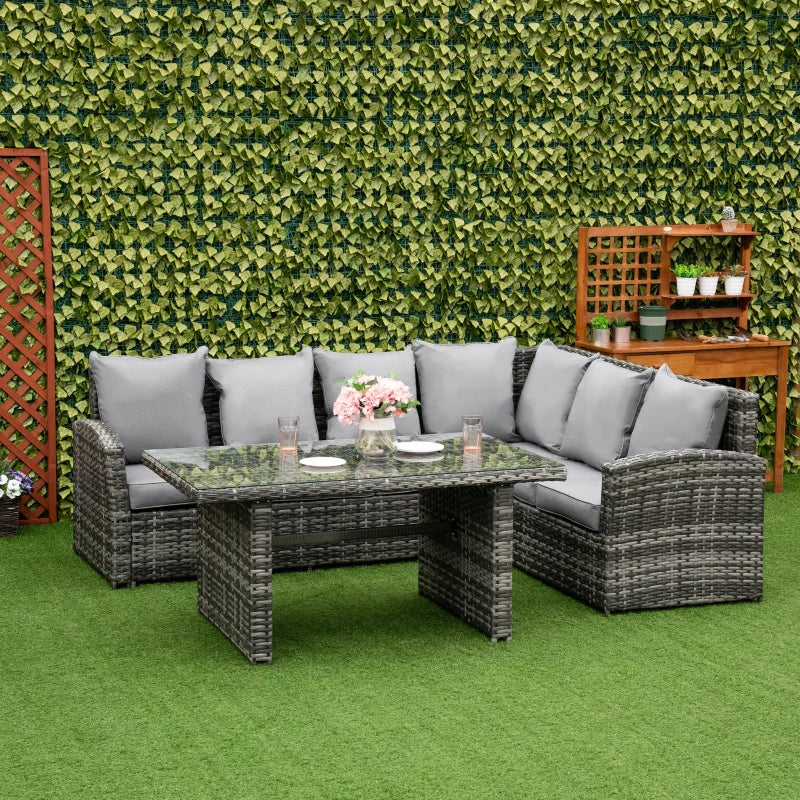 Outsunny Rattan Sofa Set with Table 3 Piece 1.8m- Grey