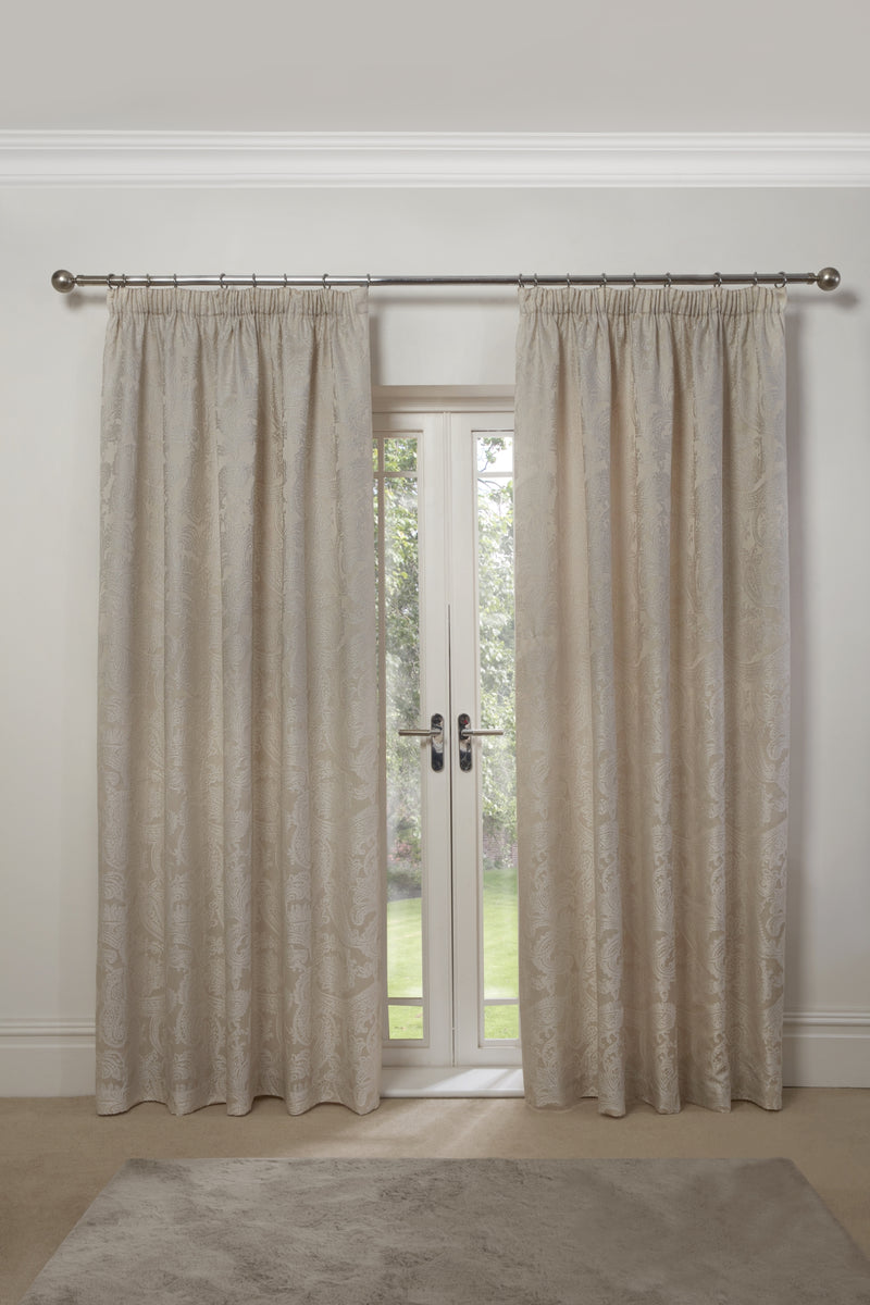 Duchess - Lined Pencil Pleat Jacquard Curtains in Cream