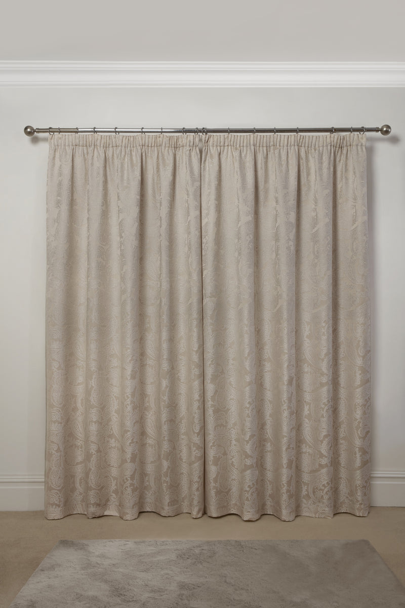 Duchess - Lined Pencil Pleat Jacquard Curtains in Cream