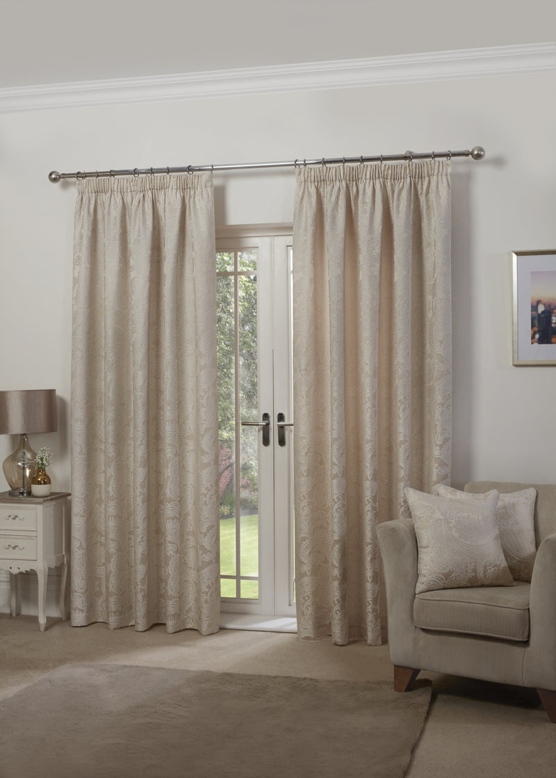 Duchess - Lined Pencil Pleat Jacquard Curtains in Cream