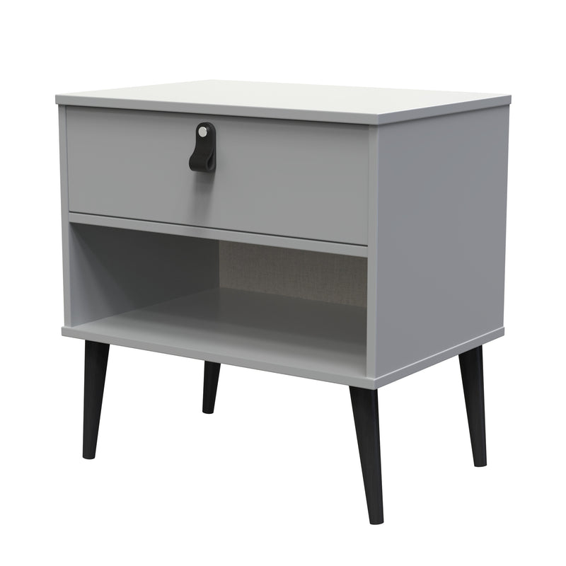 Dublin Ready Assembled Bedside Table with 1 Drawer  - Dusk Grey