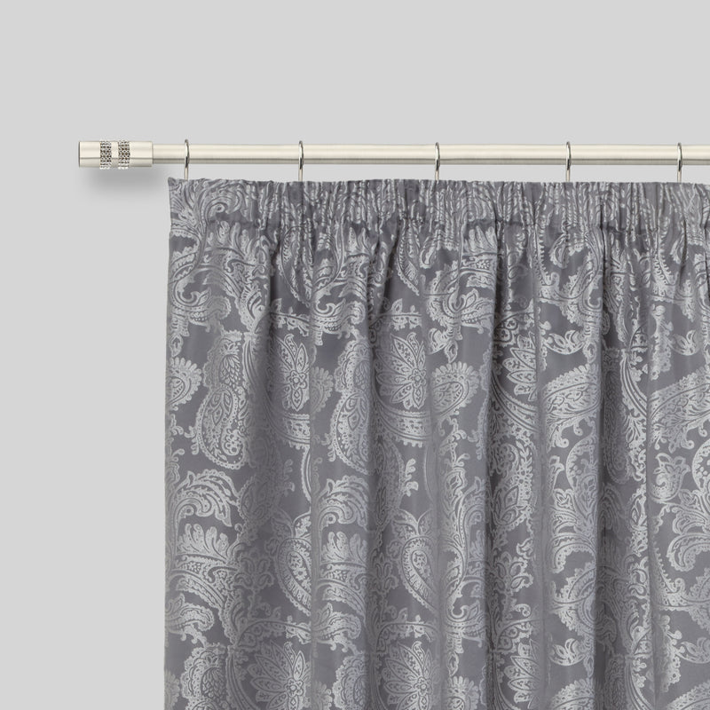 Diamante - Extendable Curtain Pole with Rings and Pair of End Finials in Brushed Silver