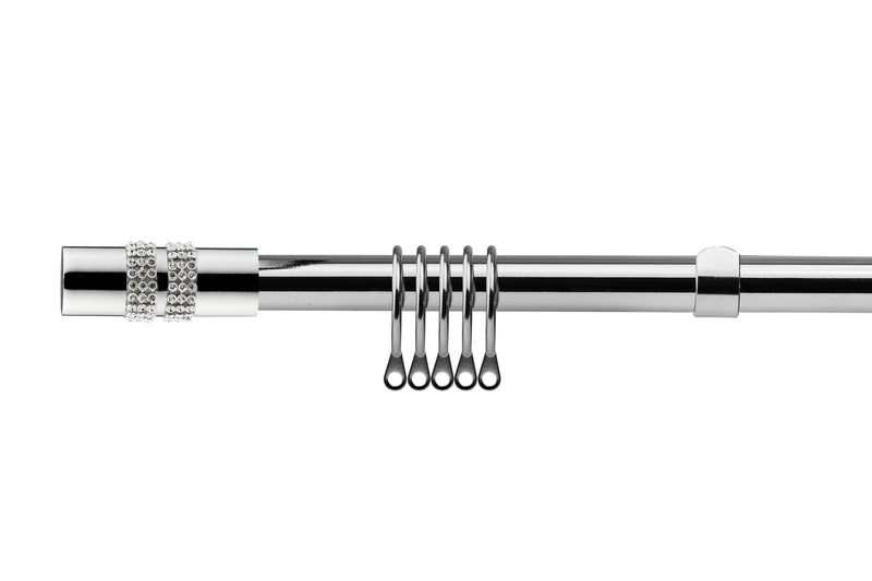 Diamante - Extendable Curtain Pole with Rings and Pair of End Finials in Chrome