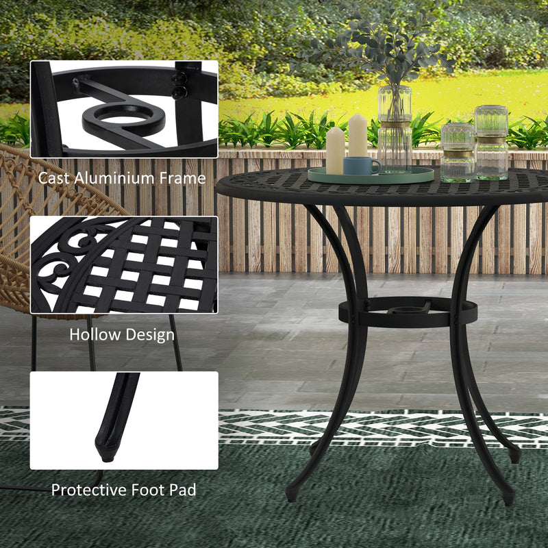 Outsunny Garden Table with Parasol Hole for 2-4, Cast Aluminium Frame - Black