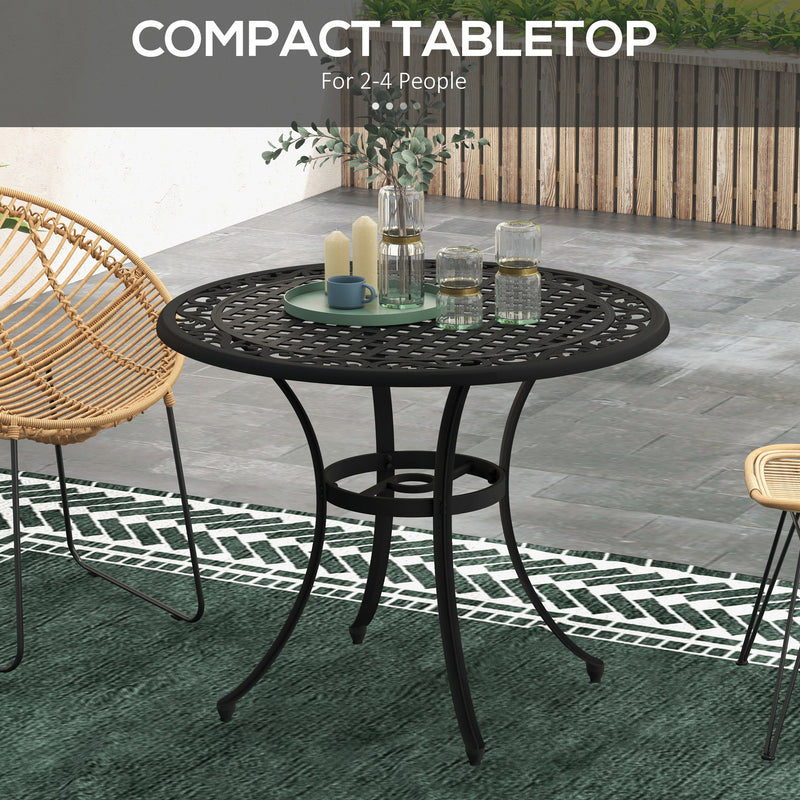 Outsunny Garden Table with Parasol Hole for 2-4, Cast Aluminium Frame - Black