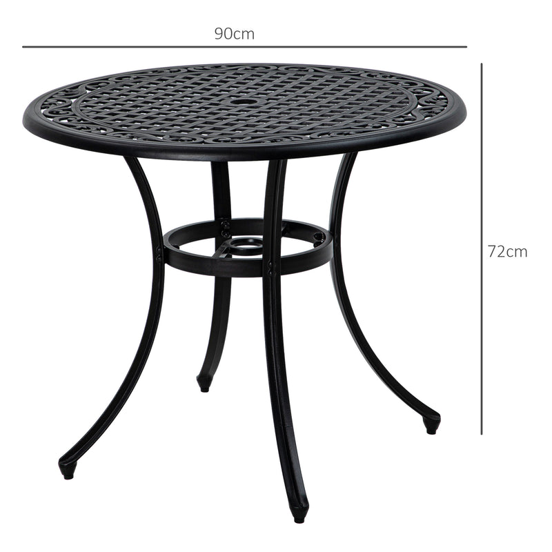 Outsunny Garden Table with Parasol Hole for 2-4, Cast Aluminium Frame - Black