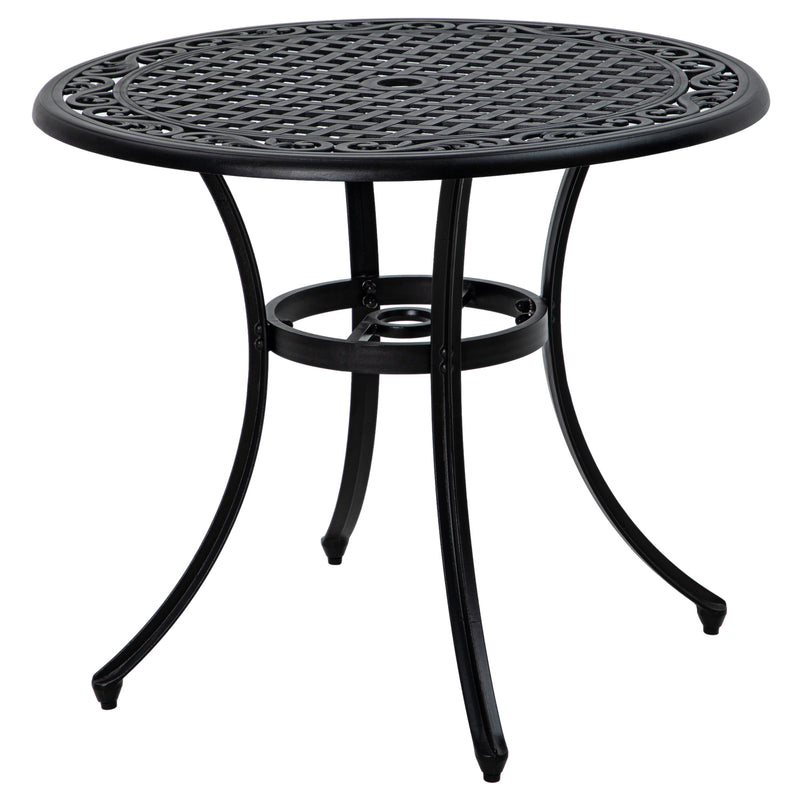 Outsunny Garden Table with Parasol Hole for 2-4, Cast Aluminium Frame - Black