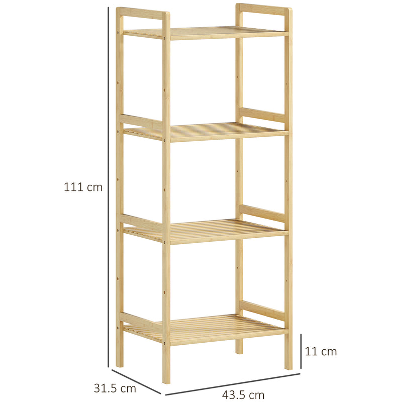 HOMCOM 4-Tier Bamboo Bathroom Storage Shelf with Adjustable Rack