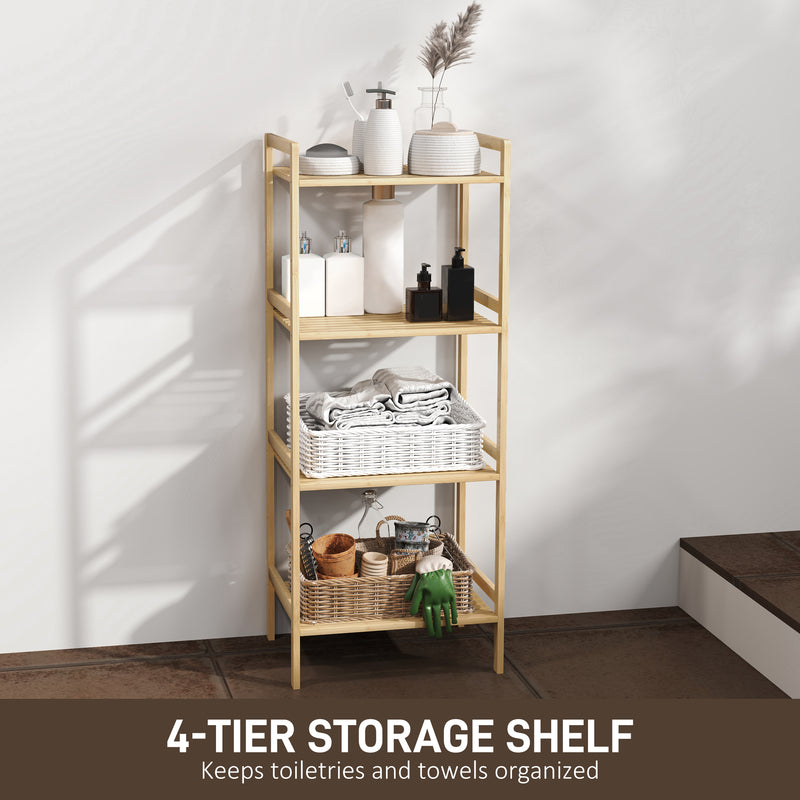 HOMCOM 4-Tier Bamboo Bathroom Storage Shelf with Adjustable Rack