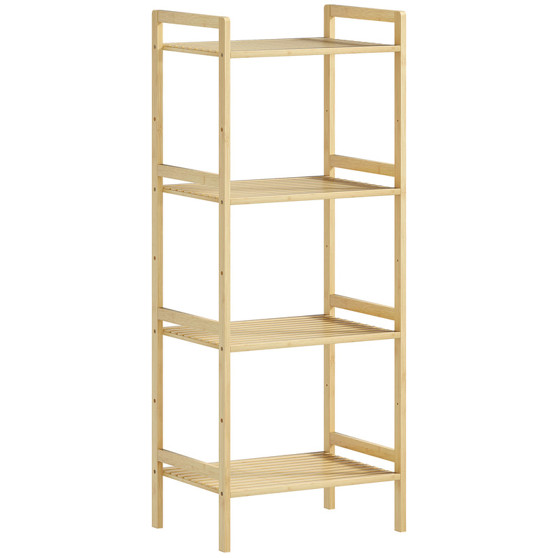 HOMCOM 4-Tier Bamboo Bathroom Storage Shelf with Adjustable Rack