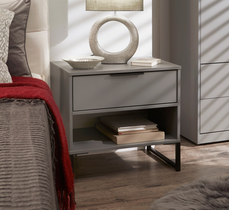 Dublin Ready Assembled Bedside Table with 1 Drawer  - Dusk Grey