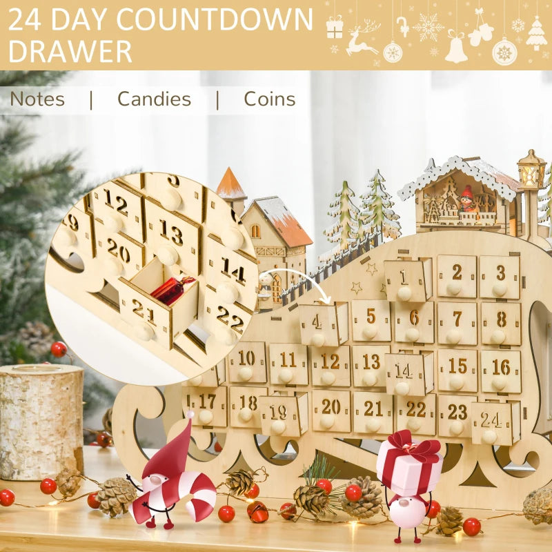 HOMCOM Christmas Sleigh advent Calendar