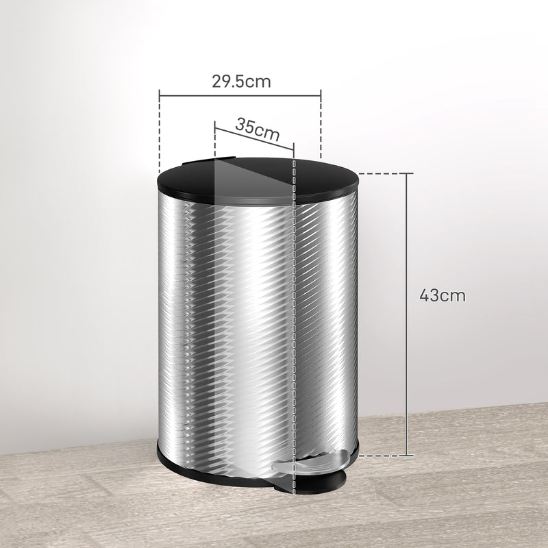 HOMCOM 20L Kitchen Pedal Bin, Stainless Steel Bin with Soft-close Lid, Silver