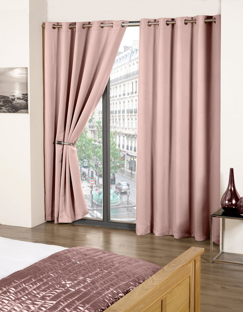 Cali Eyelet - Woven Thermal Blackout Eyelet Curtains in Blush Pink