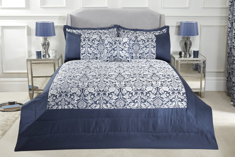 Eden - Embellished Jacquard Quilted Bedspread Set in Navy