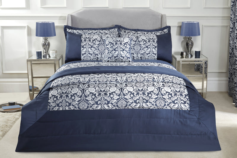 Eden - Embellished Jacquard Quilted Bedspread Set in Navy