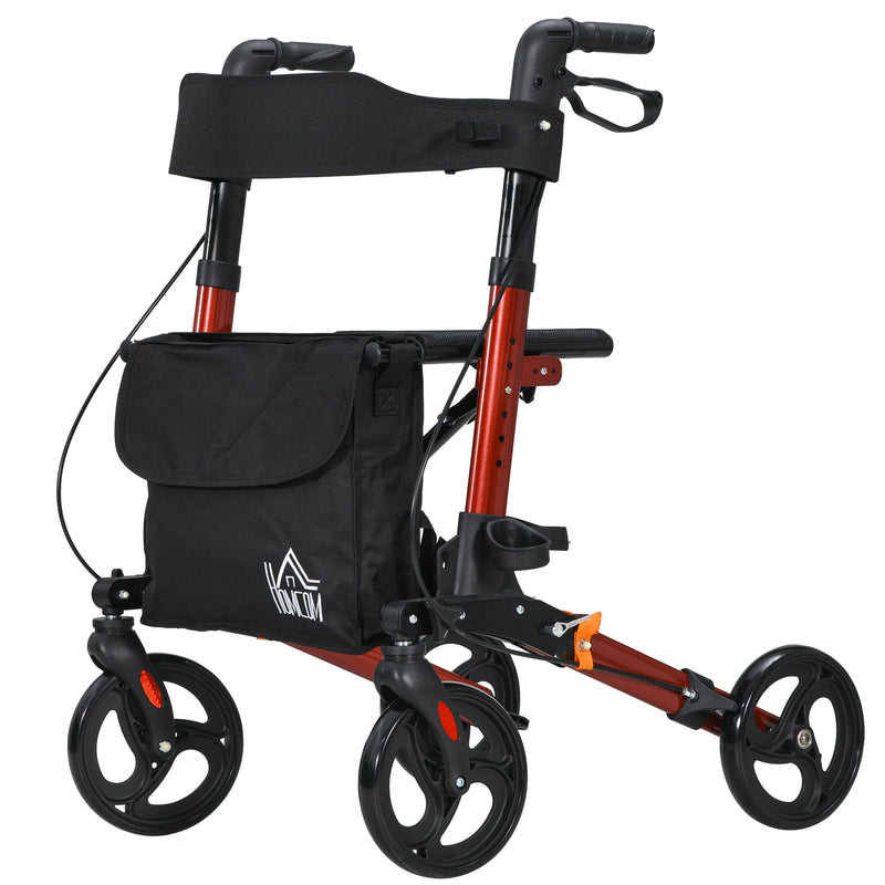 4 Wheel Rollator Walker with Seat Adjustable Mobility Walker with Bag, Red