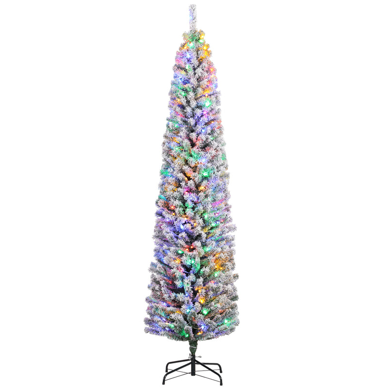 HOMCOM 7' Artificial Christmas Tree with Flocked Tips, LED Lights, Decoration