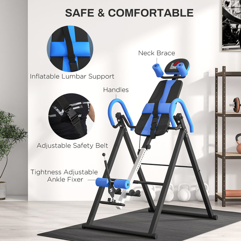 HOMCOM Adjustable Gravity Inversion Table with Safety Belt, Blue