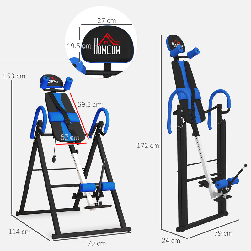 HOMCOM Adjustable Gravity Inversion Table with Safety Belt, Blue