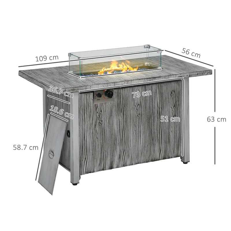 Outsunny Gas Fire Pit Table with 50,000 BTU Burner, Cover, Glass Screen, Grey