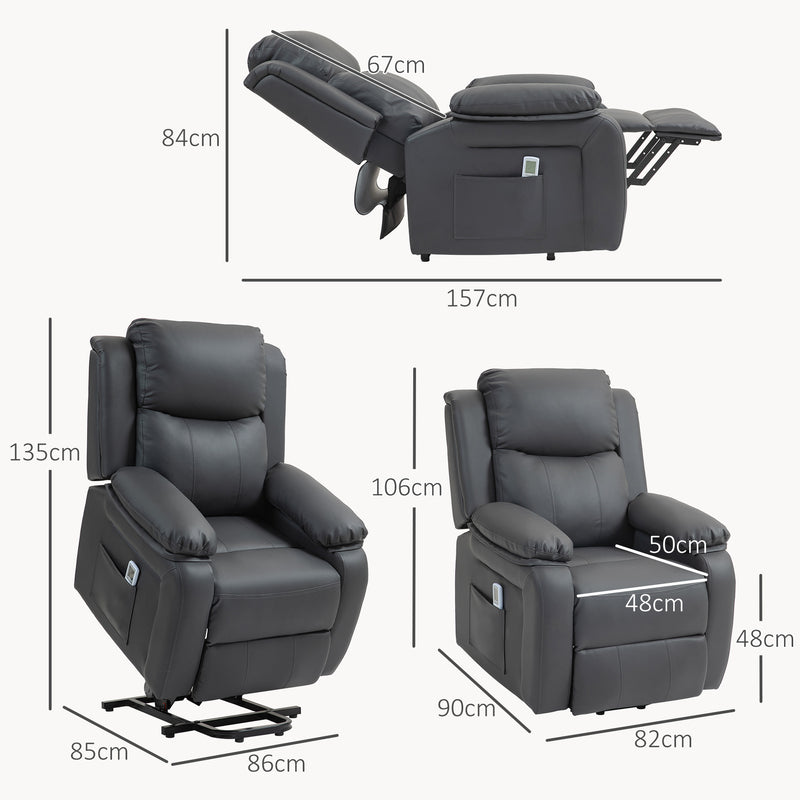 HOMCOM Riser and Recliner Chair Power Lift Recliner with Remote Dark Grey