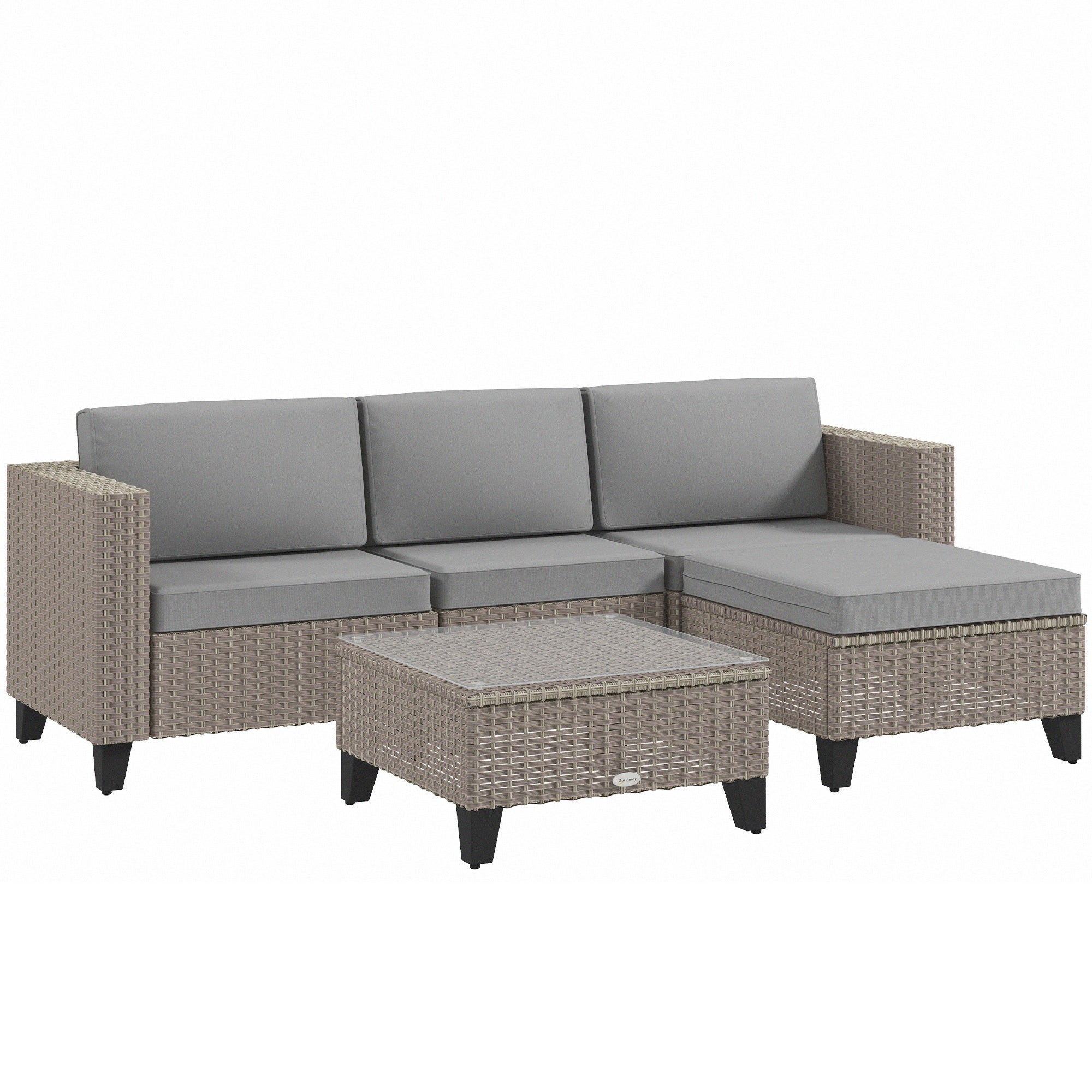 Outsunny 5 PCs Rattan Garden Furniture Set with Glass Coffee Table