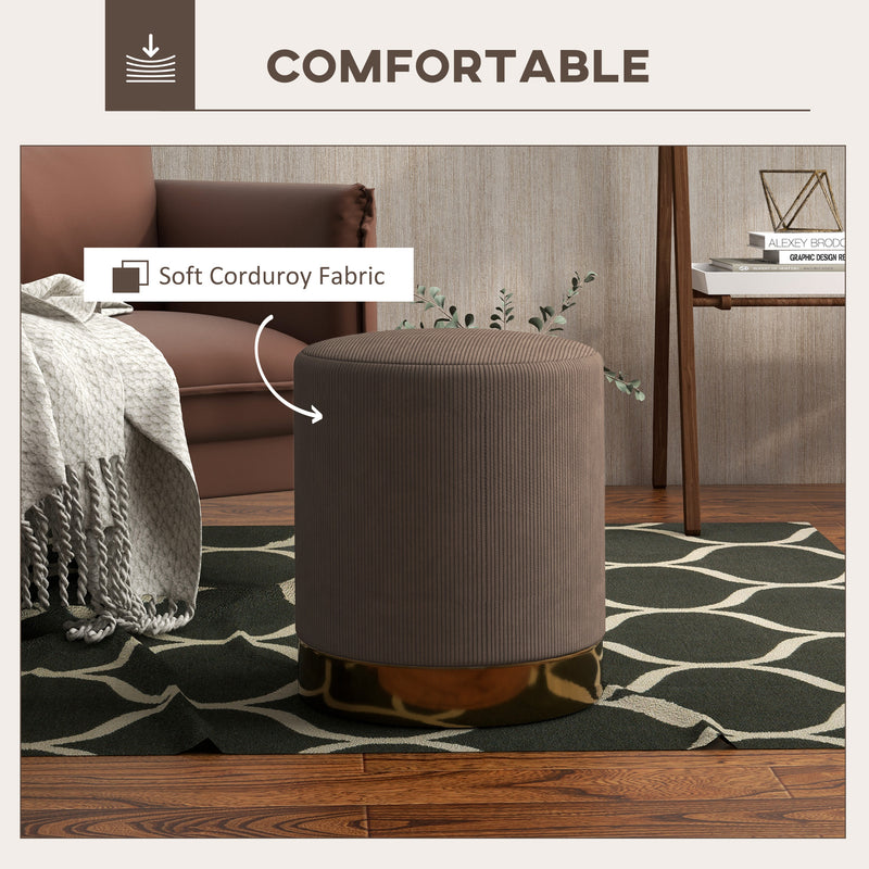 HOMCOM Modern Round Footstool, Fabric Upholstered Foot Rest, Light Brown