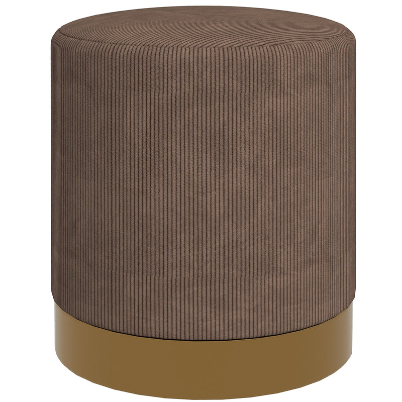 HOMCOM Modern Round Footstool, Fabric Upholstered Foot Rest, Light Brown