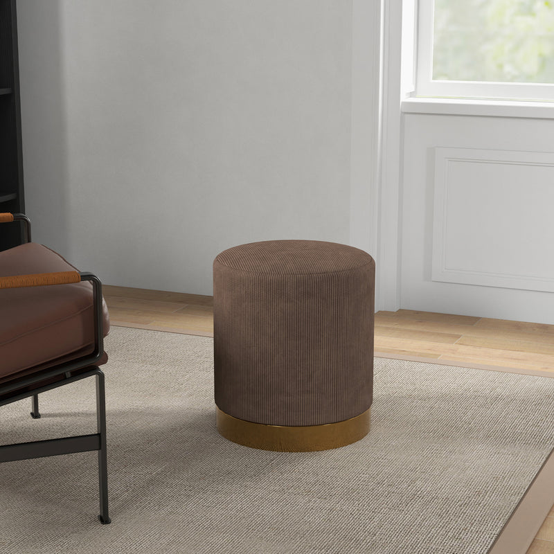 HOMCOM Modern Round Footstool, Fabric Upholstered Foot Rest, Light Brown