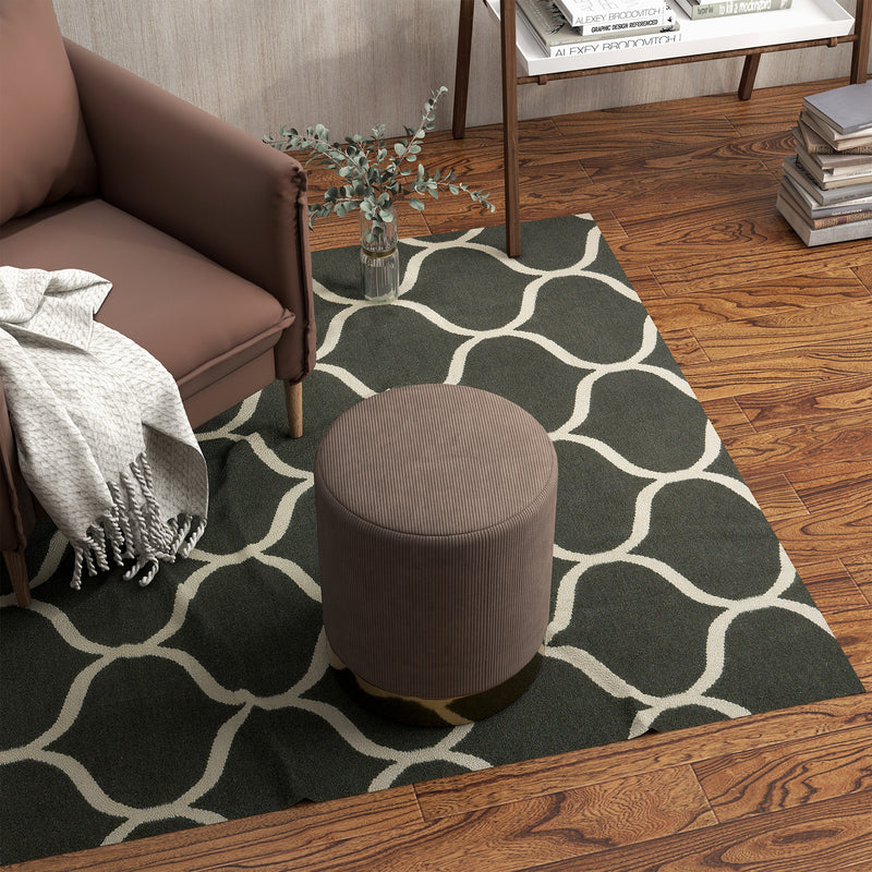 HOMCOM Modern Round Footstool, Fabric Upholstered Foot Rest, Light Brown